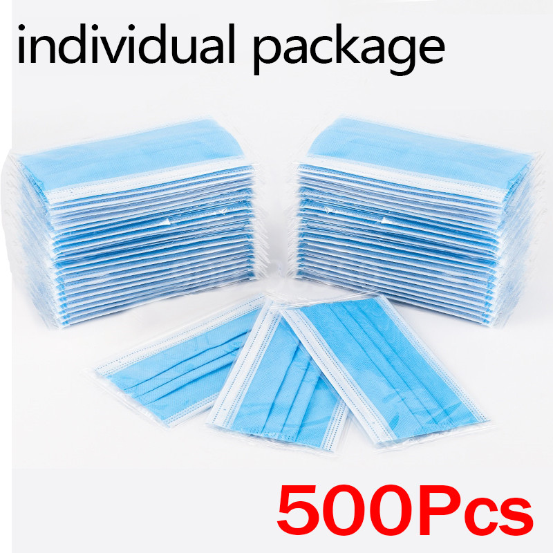 Disposable Mask Blue - 10-500개입 일회용 성인용 개별 포장 마스크
